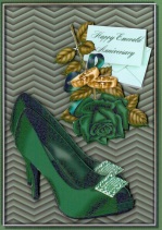Emerald Shoe and Rose 55th Wedding Anniversary Card by Gill Dean