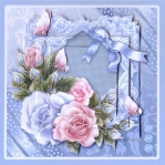 Roses and Butterflies on a Lace Frame 5in x 5in Pyramage by Gill Dean