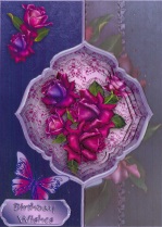 Deep Pink Roses Offset Fold Card Mini Kit by Gill Dean