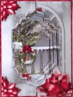 A Christmas Window with Red Decorations Fold Card by Gill Dean