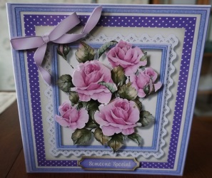 Beautiful 8x8 Card Front ,with Stunning Lilac Roses, 2 by Gill Dean