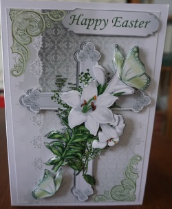 Easter Blessings, with Cross, White Lillies & Butterflies by Gill Dean