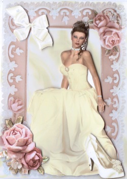 Pretty Lady in Cream Gown with Pink Roses by Gill Dean