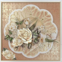 Cream Roses Decoupage Card Front by Gill Dean
