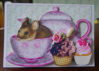 Teacup Mouse with Cupcakes by Gill Dean