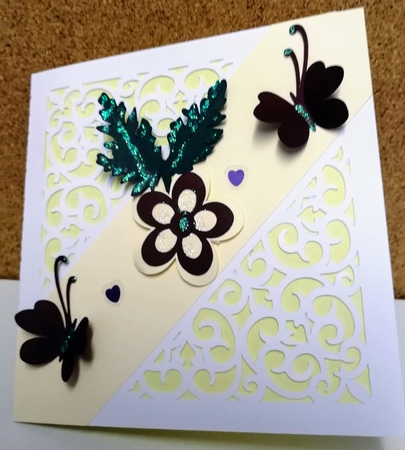 Corner Flourish Card with Folded Butterflies by Gill Gardiner
