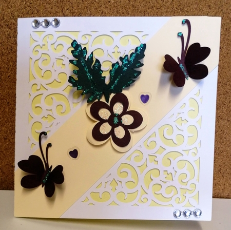 Corner Flourish Card with Folded Butterflies by Gill Gardiner