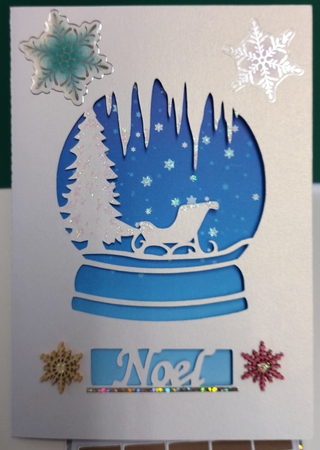 Snowglobe with Sleigh Card and Backing Paper by Gill Gardiner