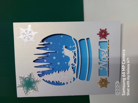 Snowglobe with Sleigh Card and Backing Paper by Gill Gardiner