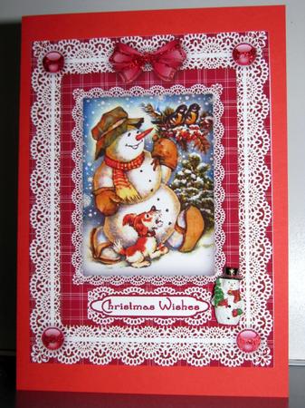 The Happy Snowman 'n Lace A4 Card Front by Gill Gardiner
