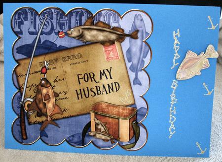 Blue Fishing for My Husband 8in Decoupage Step by Step by Gill Gardiner