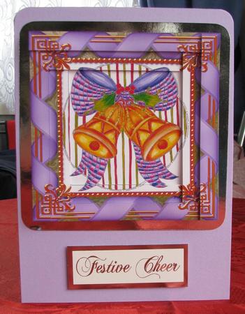 Christmas Bells Ribbon Spiral Edge Stacker Card Front by Gill Gardiner