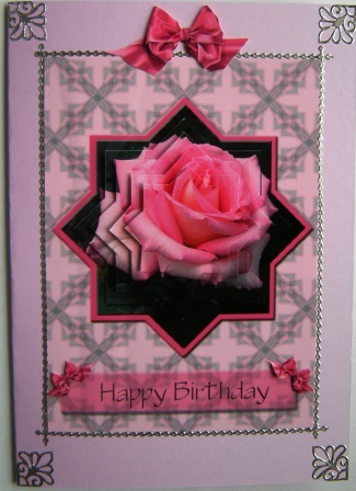 Pink Rose - Star Pyramid & Card Front 2 - Birthday by Gill Middleton