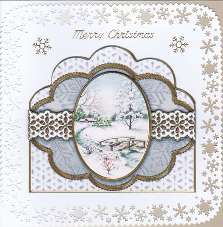Pretty Snow Scene Silver Anglaise Scallop Card Base Frame by Gill Middleton