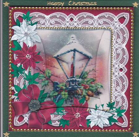 Christmas Lantern Red Poinsettia 5in Spiral Round Stacker by Gill Middleton