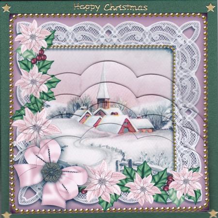 Pink Snow Church Poinsettia 5in Scallop Bottom Stacker by Gill Middleton