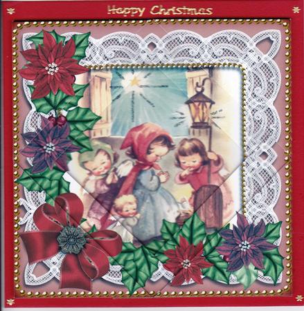 Nativity Scene Poinsettia 5in Triangle Spiral Stacker by Gill Middleton