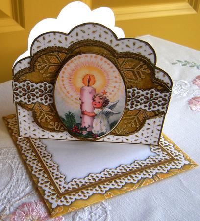 Candle Angel Gold Anglaise Scallop 3D Step by Step Card Kit by Gill Middleton