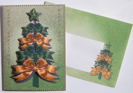 Ribbon Bow Christmas Tree - Green & Gold by Gill Middleton