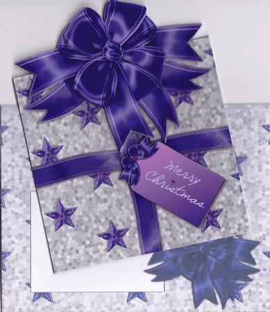 Christmas Parcel - Silver & Purple with Stars by Gill Middleton