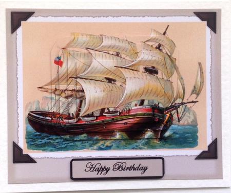 Vintage Sailing Ship Card Front with Pyramid by Gill Middleton