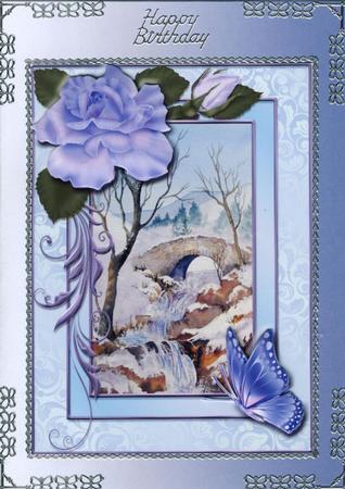 Rose Frame Bridge in Winter with Butterflies Decoupage by Gill Middleton