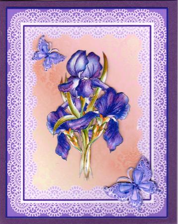 Irises and Butterflies Decoupage Topper by Gill Middleton