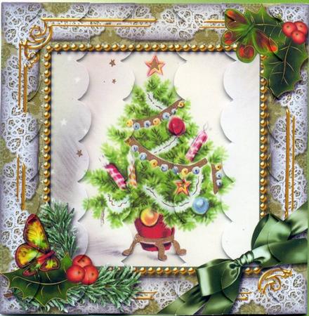 The Tree Holly 5inch Square Scalloped 2 Side Stacker by Gill Middleton