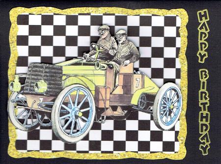 1901 Vintage Car in Check Frame by Gill Middleton