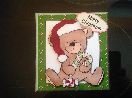 Cute Christmas Bear with Candy Cane by Gillian Jenner