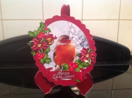 Lovely Red Robin with Holly and Poinsettias Plate & Stand by Gillian Jenner