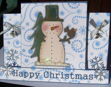 Xmas Snowman with Bird Christmas Stagger Fold Card by Gillian Lowry