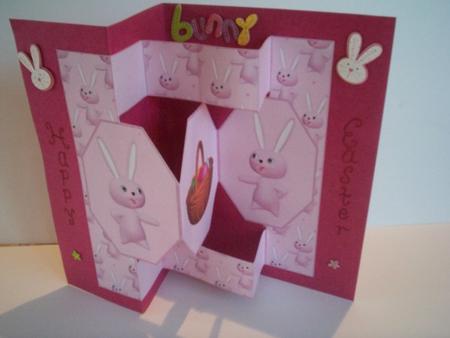 Pink Bunny Easter 3 Panel Pop Up Card by Gillian Mahoney
