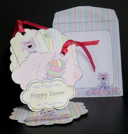 Scalloped Pocket Tag Easel Card - Easter Egg Hunt by Gillian Mahoney