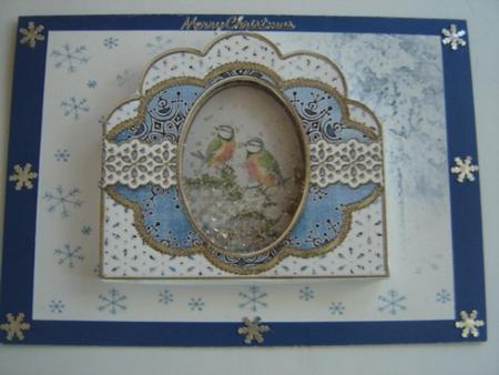 Blue Tits Snowflake Anglaise Scallop Card Shaker Frame by Gillian Mahoney