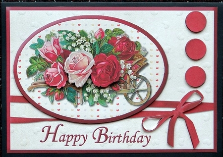 Vintage Wheelbarrow of Roses Birthday Card Front by Giselle Topper