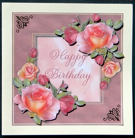 Peach & Pink Roses Happy Birthday by Giselle Topper