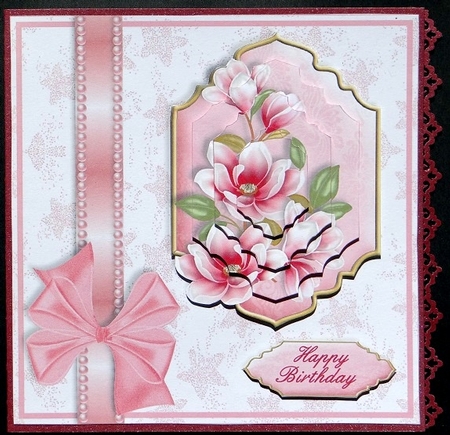 Pink Magnolias - 6 Inch Card Front with Stacker Elements by Giselle Topper