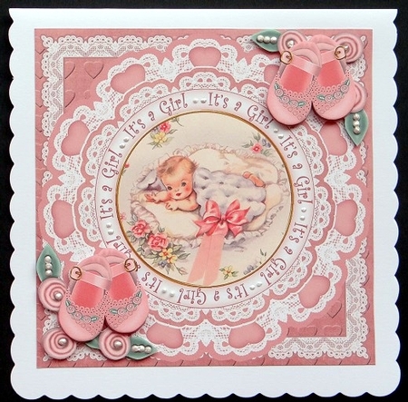 Baby Girl Its a Girl 7in Doily Decoupage Topper by Giselle Topper