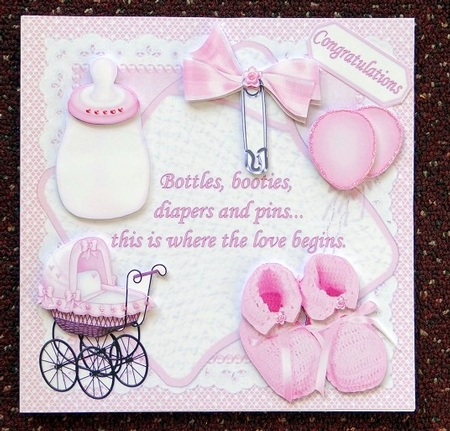 8x8 Bottles Booties and Pins New Baby Girl Mini Kit by Giselle Topper