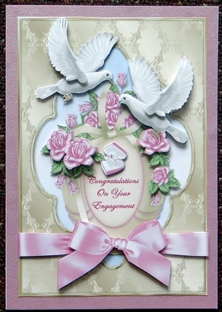 Doves Roses and Bow Engagement Card Front by Giselle Topper