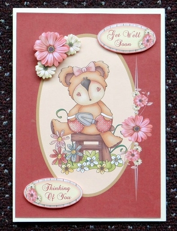 Get well card with gardening teddy by Giselle Topper