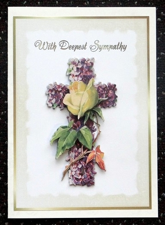 Vintage Floral Sympathy Cross Card Front with Decoupage by Giselle Topper