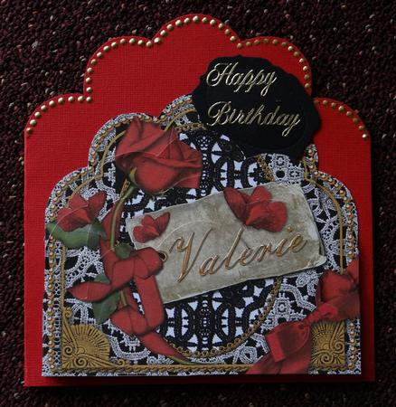 Valerie Black Red Butterfly Rose Scallop Bottom Stacker by Giselle Topper
