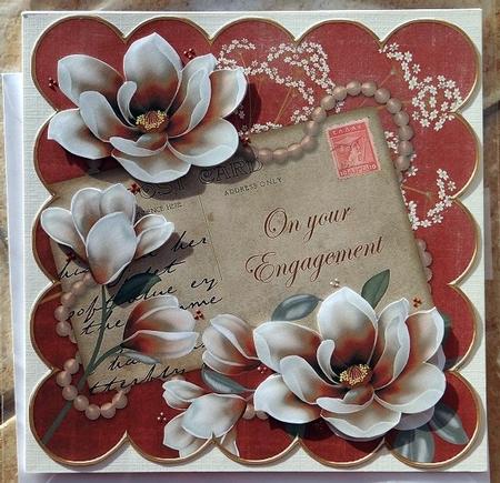 Choco Red Magnolia Your Enagagement 8in Decoupage Topper by Giselle Topper