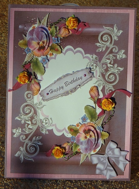 Beautiful Pansys on a Deep Lilac Scroll by Giselle Topper