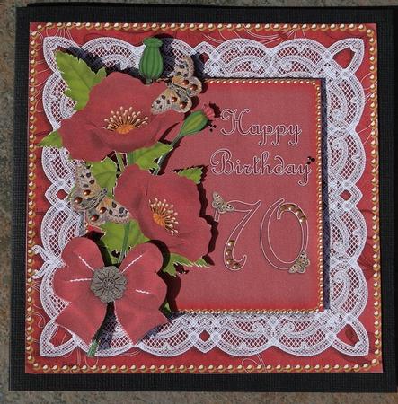 Red Poppy 70 Birthday Lace Decoupage Sheet by Giselle Topper