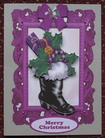 Santa Boot with Purple Bow and Candy Cane by Giselle Topper