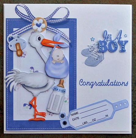 Cute Baby Boy with Stork on a Tag by Giselle Topper