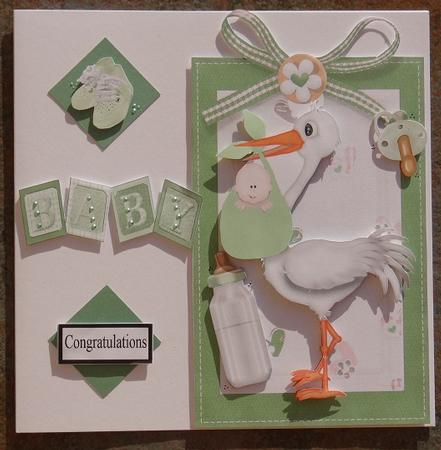 Cute Baby Boy/girl with Stork on a Tag by Giselle Topper